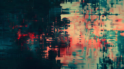 Poster - Glitchy Fragmented Abstract Background with Distortions and Patterns