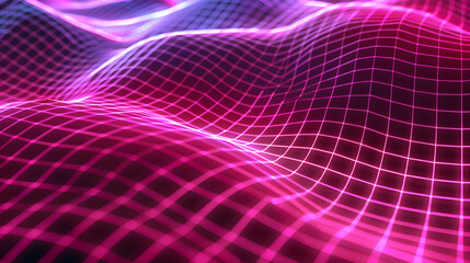Poster - Neon Grid Overlapping Abstract Background with Bright Intersecting Lines.