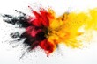 Colorful Spanish flag holi powder explosion on white background.