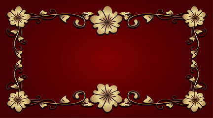 Sticker - gold ornamental floral frame, vintage background