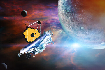 Wall Mural - james webb telescope explores outer space. jwst launch art. elements of this image furnished by nasa