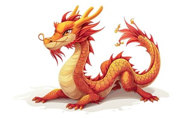 Wall Mural - Cute cartoon vector illustration of Chinese zodiac dragon as the mythical animal in Eastern Asia culture.