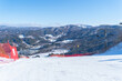 Ski resort with snow mountain, sport recreation in winter season.