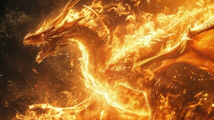 Wall Mural - A dragon made from fire and smoke.