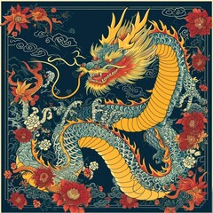 Wall Mural - Vector illustration of Chinese zodiac dragon as the mythical animal in Eastern Asia culture.