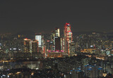 Fototapeta Miasto - Aerial view of Seoul Downtown Skyline, South Korea. Financial district and business centers in smart urban city in Asia. Skyscraper and high-rise buildings.