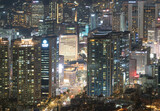 Fototapeta Nowy Jork - Aerial view of Seoul Downtown Skyline, South Korea. Financial district and business centers in smart urban city in Asia. Skyscraper and high-rise buildings.