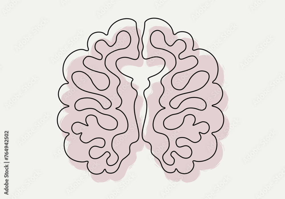 One continuous line drawing of brain. Cross section of the brain. Hand ...