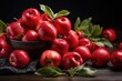 © Gabriel - Upper view of fresh red apples on dark table with free space, generative IA