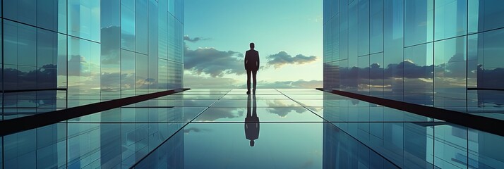 businessman on modern glass building. success concept image. 