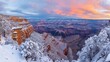 Majestic landscape of rugged lands Grand Canyon in winter with snow.