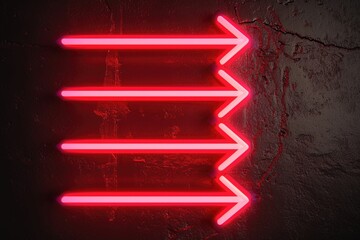Poster - Red neon light arrows on black background pointing to the left