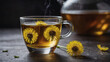 A glass cup of dandelion tea.