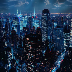 Wall Mural - Night view of a lit-up city skyline