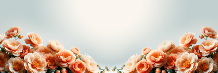 Poster - Vibrant floral digital artwork with orange and peach flowers on light background. Generative AI