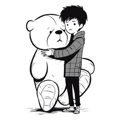 Poster - Cute boy hugging a big teddy bear.