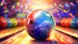 Bowling ball hitting pins casual wager payout night high angle lively alley colors