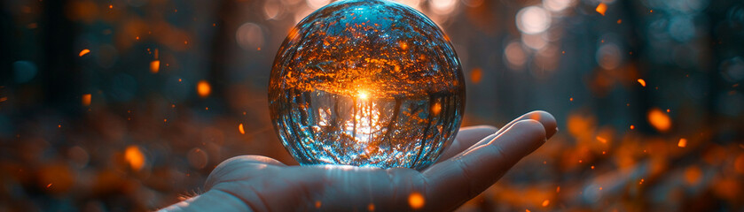 Hand holding a crystal ball evoking mystery