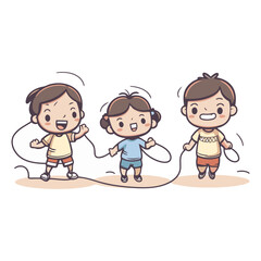 Canvas Print - Children playing with a skipping rope on white background.