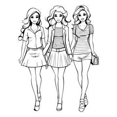 Canvas Print - Fashion girls in sketch-style of fashion girls.