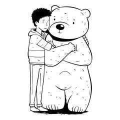 Poster - Illustration of a father and son hugging a white polar bear.