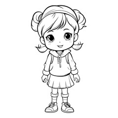 Wall Mural - Cute little girl for coloring book. Cartoon style.