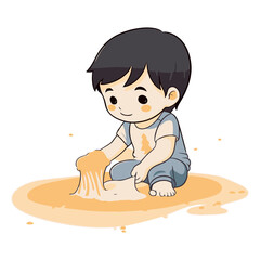 Wall Mural - Illustration of a Cute Little Boy Playing in the Sand.