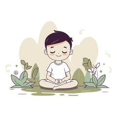 Canvas Print - Cute little boy meditating in the lotus position.