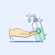 Washing hand with hand sanitizer cartoon vector illustration. Disinfection concept