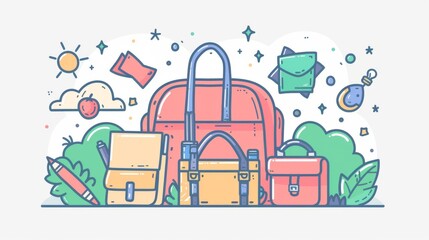 Poster - Educators and students are being sucked into backpacks. Flat design style minimal modern illustration.