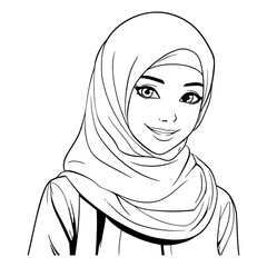 Wall Mural - Hijab woman with hijab in black and white.