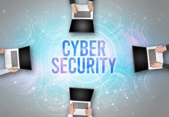 Poster - Group of people in front of a laptop, security concept
