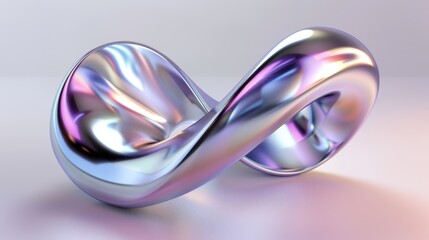 Poster - The holographic chrome is shaped abstractly and rendered in 3D. The light is shiny, reflective and shaped like a holographic shape. Modern illustration with 3d render.