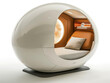 Futuristic sleeping pod complete with facilities isolated on a white background