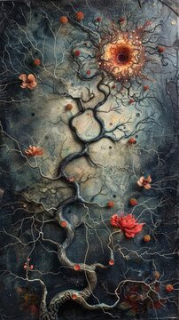 Craft an imaginative artwork symbolizing the connection between advanced neuroscience and successful treatment of neurological disorders Use metaphoric elements