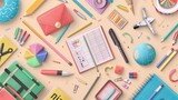 Fototapeta  - Joyful vector collection: cheerful kids, classroom essentials, and decorative assets for engaging educational projects