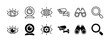 © Vilogsign - Business vision thin line icon set. Containing eye, eyesight, webcam, cctv camera, telescope, binoculars, search magnifier, eye with gear. vector illustration