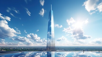 Wall Mural - Photorealistic Tall building and behind it a beautiful and sky