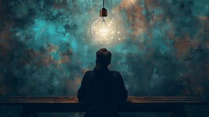 Wall Mural - Idea: A person sitting at a desk, deep in thought