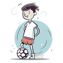 Wall Mural - Little boy playing soccer in cartoon style on white background.