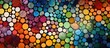 An artistic abstract painting featuring a variety of vibrant color circles and dots scattered across the canvas