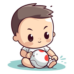 Wall Mural - Cute little baby boy playing soccer in cartoon style.