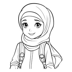 Wall Mural - Arabic Muslim girl in hijab for coloring book.