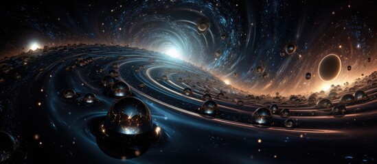 Wall Mural - A mysterious black hole surrounded by distant planets and shining stars in the vastness of space