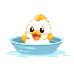  Cute little baby duckling in bathtub cartoon vector Illustration