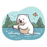 Fototapeta Pokój dzieciecy - Polar bear swimming in the river. Cute cartoon vector illustration.