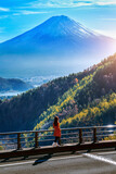 Fototapeta Krajobraz - Tourist enjoying fuji mountain in Japan.