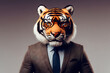 man wearing suit and glasses is wearing tiger mask anthropomorphic