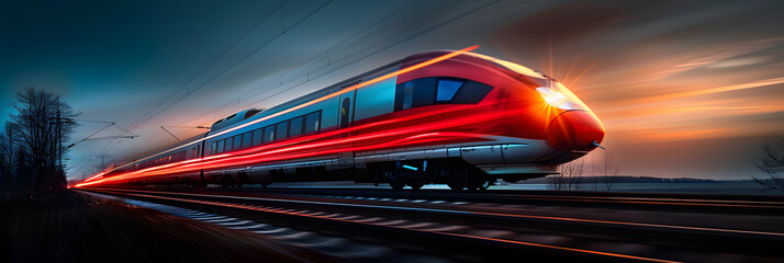 Wall Mural - cinematic,freeze the speed and power of a passing train, capturing the motion blur of the landscape 