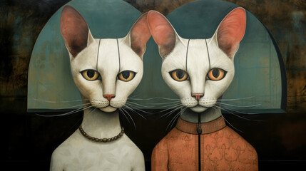 Wall Mural - DIGITAL ILLUSTRATION OF TWO CATS